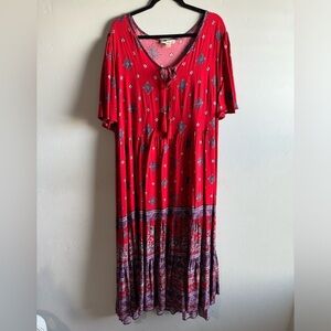 Aveology - Paisley Red and Purple Maxi Dress